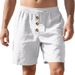 Men's Clothing Hot Selling Men's Loose American Linen Beach Casual Washed Button Five Point Sports Shorts_viptrois.com