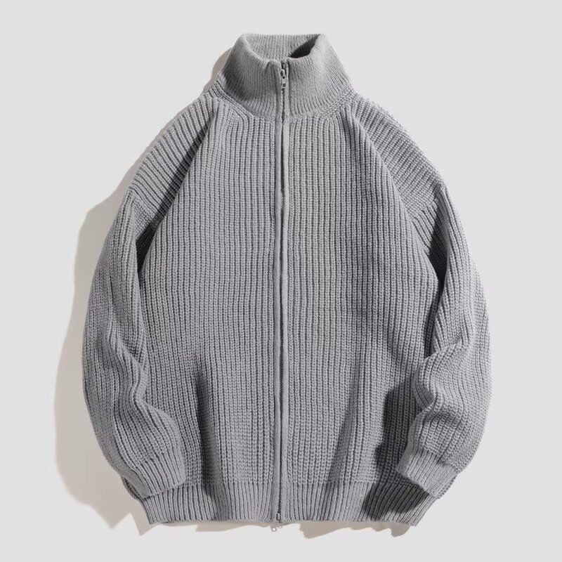 Stand Up Cardigan, Knitted Sweater, Men's Autumn And Winter Zipper Sweater, Thick And Casual Loose Jacket_viptrois.com