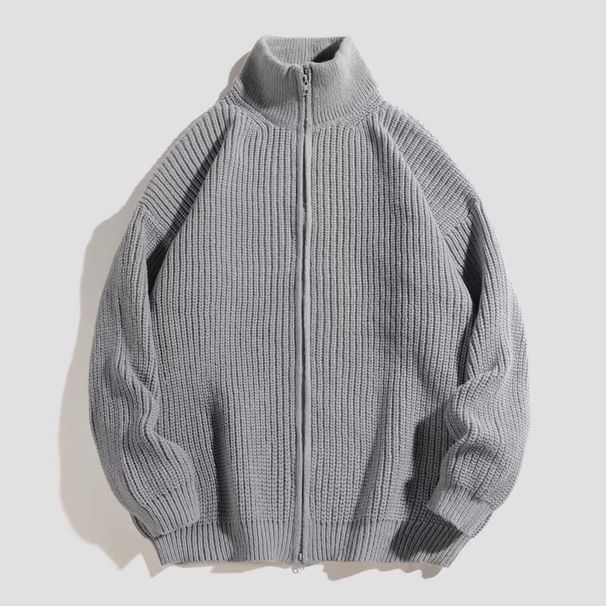 Stand Up Cardigan, Knitted Sweater, Men's Autumn And Winter Zipper Sweater, Thick And Casual Loose Jacket_viptrois.com