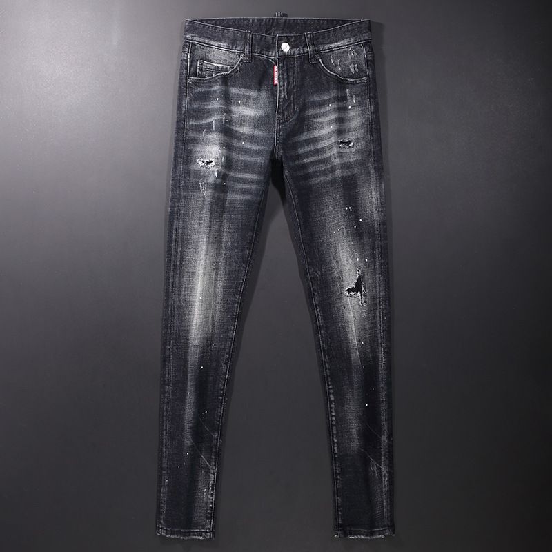 Men's Clothing European Station Trend New Style Ripped Slim Fit Slightly Elastic Paint Simple And Generous Youth Slim Feet Trend Men's Jeans_viptrois.com