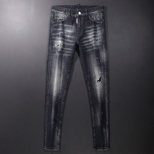Men's Clothing European Station Trend New Style Ripped Slim Fit Slightly Elastic Paint Simple And Generous Youth Slim Feet Trend Men's Jeans_viptrois.com