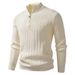 Men's Clothing Semi-Turtleneck Zip-Up Knit Sweater - Slim Fit Casual Pullover With Ribbed Hem For Winter & Fall (Beige, Gray, Black, Khaki)_viptrois.com