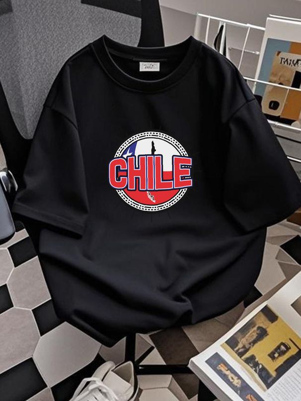 Chile Flag Ball Country Colors Outline Chilean Republica De CHL CL Men's T-Shirt Fashion Stretched Casual Soft Unisex Graphic Comfortable_viptrois.com