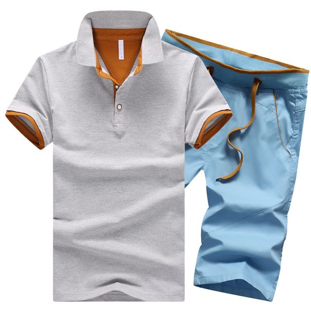 Summer Pure Cotton Short Sleeved T-Shirt For Sports Set With Polo Collar, Korean Version Shorts, 5Cm Pants, Men's_viptrois.com