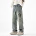 Men's Clothing Printed Jeans Men's New American High Street Retro Washed Nostalgic Loose Straight Trousers Street Fashion Trousers_viptrois.com
