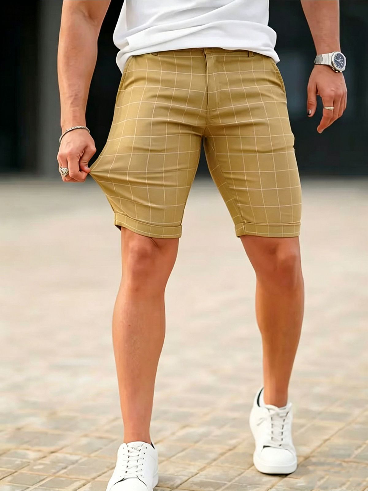 Summer Men's Slim Fit Plaid Five Point Business Casual Shorts Breathable Thin Trendy Style_viptrois.com