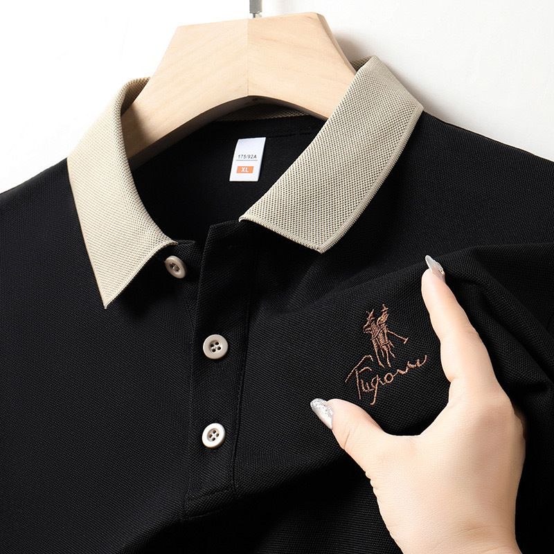 Men's Wrinkle-Free Embroidered Polo Shirt – Business Casual Long Sleeve Top For Dads & Professionals (M-4XL, 5 Classic Colors)_viptrois.com