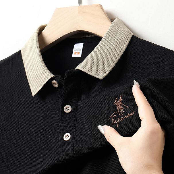 Men's Wrinkle-Free Embroidered Polo Shirt – Business Casual Long Sleeve Top For Dads & Professionals (M-4XL, 5 Classic Colors)_viptrois.com