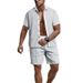 Men's Summer Casual Short-Sleeved Shirt Outdoor Beach Waffle Contrast Color American Style Short-Sleeved Suit Set_viptrois.com