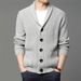 Men's Thick Knit Button Cardigan - Winter Warm V-Neck Wool Sweater With Shawl Collar, Solid Color Casual Pullover For Fall & Winter_viptrois.com