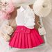 Kids’ Clothing Summer New Girls Suits Small And Medium Sized Children's Three Dimensional Flower Decoration Lapel Top Pleated Skirt Two Piece Suit_viptrois.com