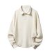 Heavy Texture Jacquard Lapel Sweatshirt For Men, Autumn Vintage Loose Old Money Style Long Sleeve Polo Pullover_viptrois.com