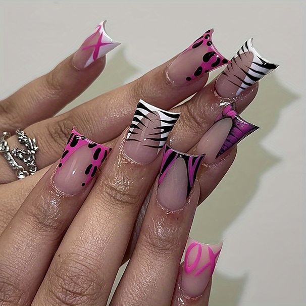 Duckbill Long False Nails - Gorgeous Leopard Print & Flashing Diamond Nail Art, Sweet & Cool Design, High-End Wearable Nails_viptrois.com