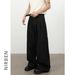 Nirben Men's Classic Wide Leg Straight Pants Solid Color Double Pleats a Line Loose Fit Versatile Casual Trousers_viptrois.com