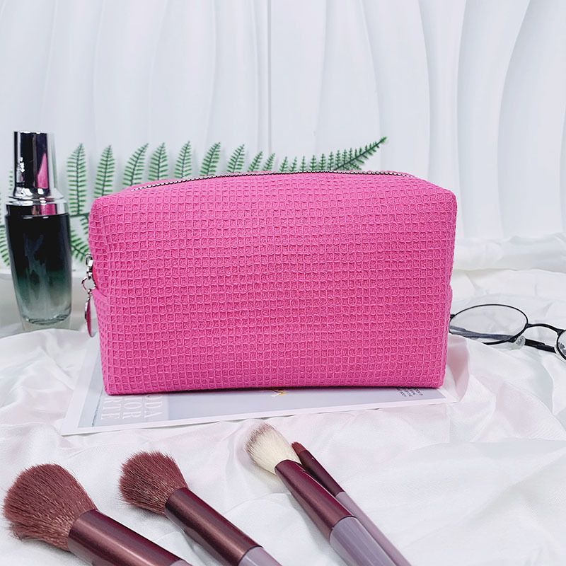Makeup Tools & Accessories Waffle Cosmetic Bag Large Capacity Portable Travel Storage Bag Solid Color Small Square Bag Ladies Toiletry Bag_viptrois.com