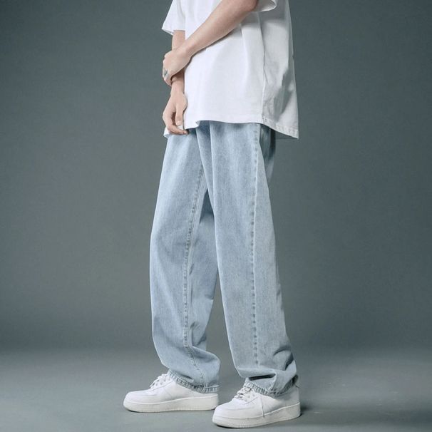 2024 New Street Casual Baggy Jeans Men's Streetwear Hip Hop Straight Wide Leg Trousers Students' Denim Pants Blue Black_viptrois.com