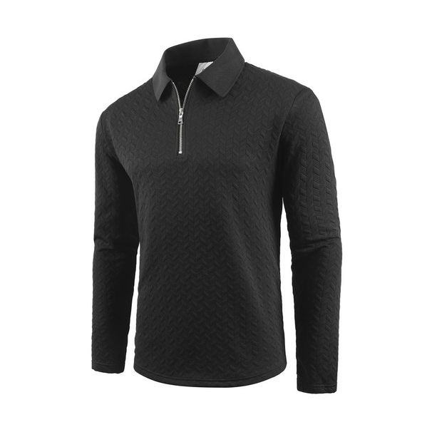 "Men's Long-Sleeve POLO Shirt – Japanese Retro Linen-Blend Top With Stripe Pattern, Breathable & Anti-Bacterial (6 Sizes, Black/Khaki/Dark Gray)"_viptrois.com