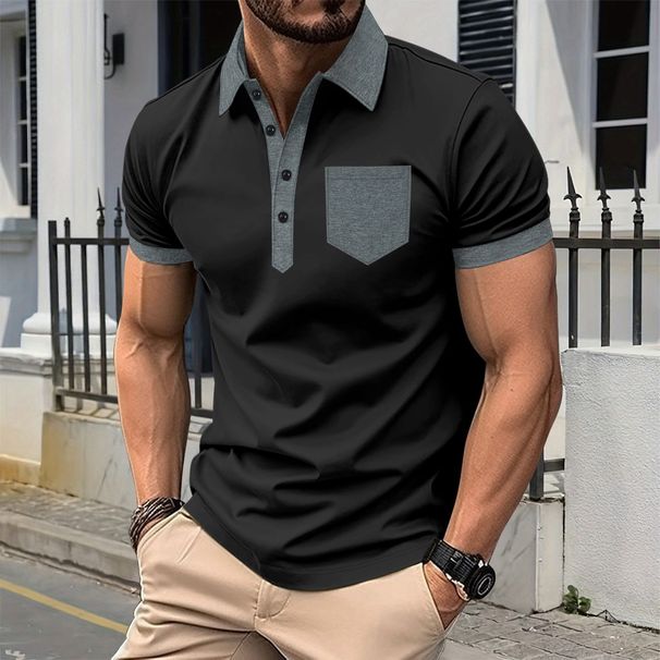 Casual Patchwork Mens Polo Shirts Vintage Buttoned Polo Collar T-shirt For Men Spring Summer Vintage Contrast Color Pullover Top_viptrois.com