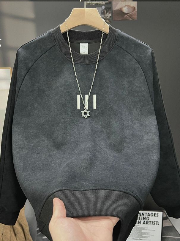 Winter Autumn Men's Sweater Trendy Brand Slim-fit Letter-printed Crew Neck Fleece Long-sleeved Sweater_viptrois.com