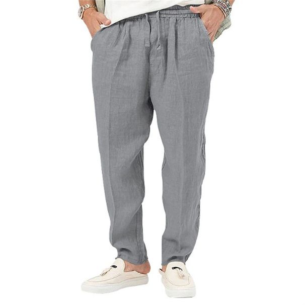 Men's Clothing Men's Linen Beach Pants Drawstring Elastic Waist Solid Color Comfortable Breathable Casual Everyday Trousers_viptrois.com