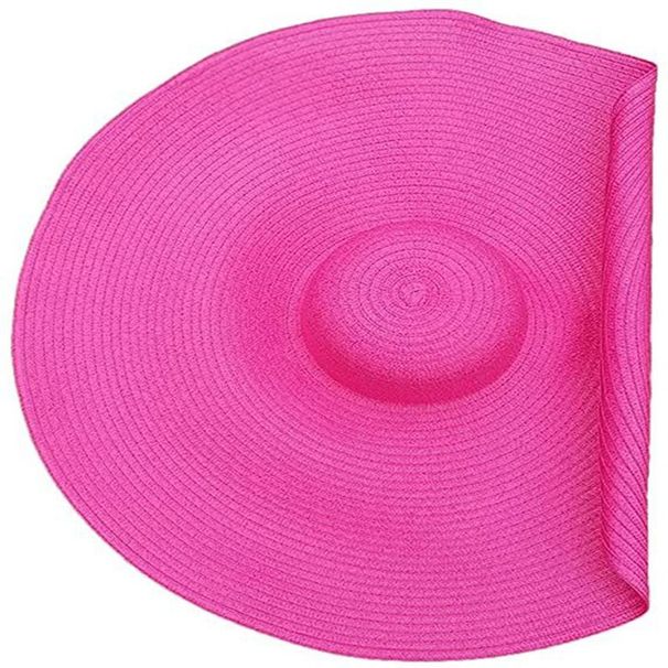 Women's beach straw fashionable oversized wide brimmed hat, summer handmade curled edge soft fur sun hat_viptrois.com
