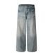 Men's Clothing Pleated Design Blue Washed And Distressed Wide Leg_viptrois.com