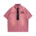Men's Clothing Brand Tie Decorated Short Sleeved Shirt For Men And Women Retro Tie Dye Gradient Washed Loose Couple Shirt_viptrois.com