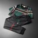Light Luxury High-end Men's Trendy Plaid Printed Casual Sports Set, Summer Short Sleeved Long Pants Two-piece Set_viptrois.com