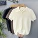Men's Slim Fit Polo Shirt High End Knitted Trendy Short Sleeved Stretch Collar Business Commuting Ice Silk T-Shirt_viptrois.com