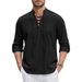 Renaissance Shirt Pirate Medieval Viking Top Cotton Linen Shirts Men's Long Sleeve Halloween Costume_viptrois.com