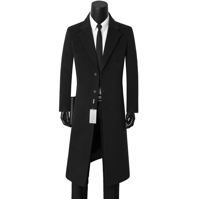 Men's Wool-Blend Overcoat - Mid-Length Business Casual Winter Coat With Suit Collar, Warm Windbreaker In Black/Grey/Navy/Khak_viptrois.com