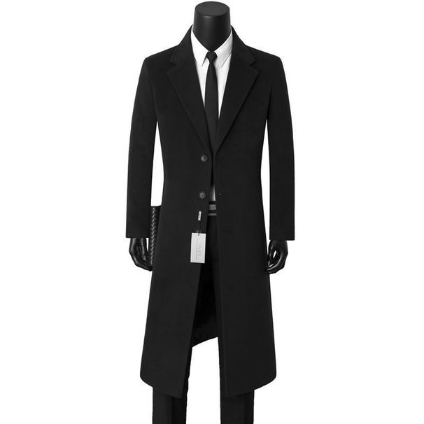 Men's Wool-Blend Overcoat - Mid-Length Business Casual Winter Coat With Suit Collar, Warm Windbreaker In Black/Grey/Navy/Khak_viptrois.com