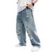 Cross Border Wholesale Boys Summer Thin Ripped Jeans New Style Medium And Large Children's Korean Style Casual Straight Pants Korean Style_viptrois.com