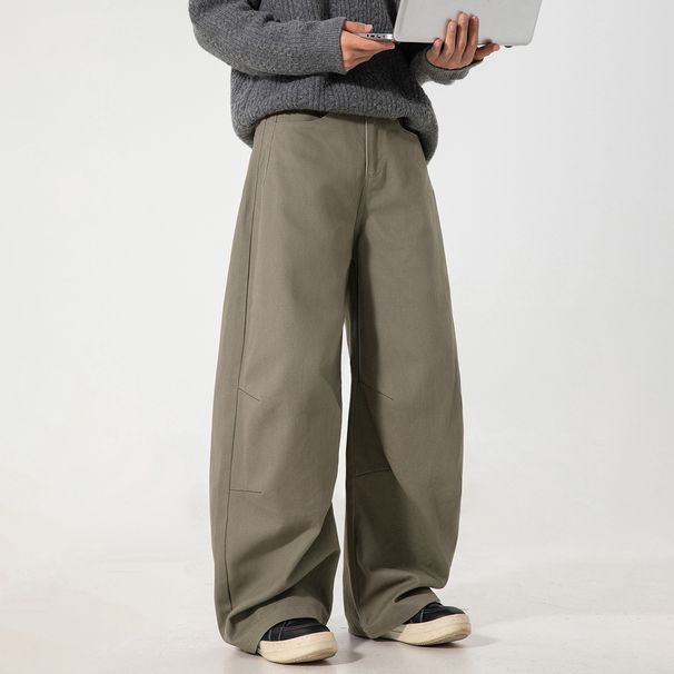 Men's Clothing Retro Pleated Structure Machete Overalls Men's Autumn New Silhouette Trendy Casual Pants Loose Straight Long Pants_viptrois.com
