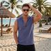Men's Clothing Men's Sports Casual Linen Drawstring Hooded Sleeveless Vest Beach Top Summer_viptrois.com