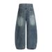 American High Street Washed White Blade Jeans Men's Vibe Trendy Fun Embroidered Dachshund Puppy Wide Leg Pants_viptrois.com