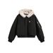2025 Winter New American Thickened Short Cotton Coat With Fur Collar For Men And Women, Little Style Solid Color_viptrois.com
