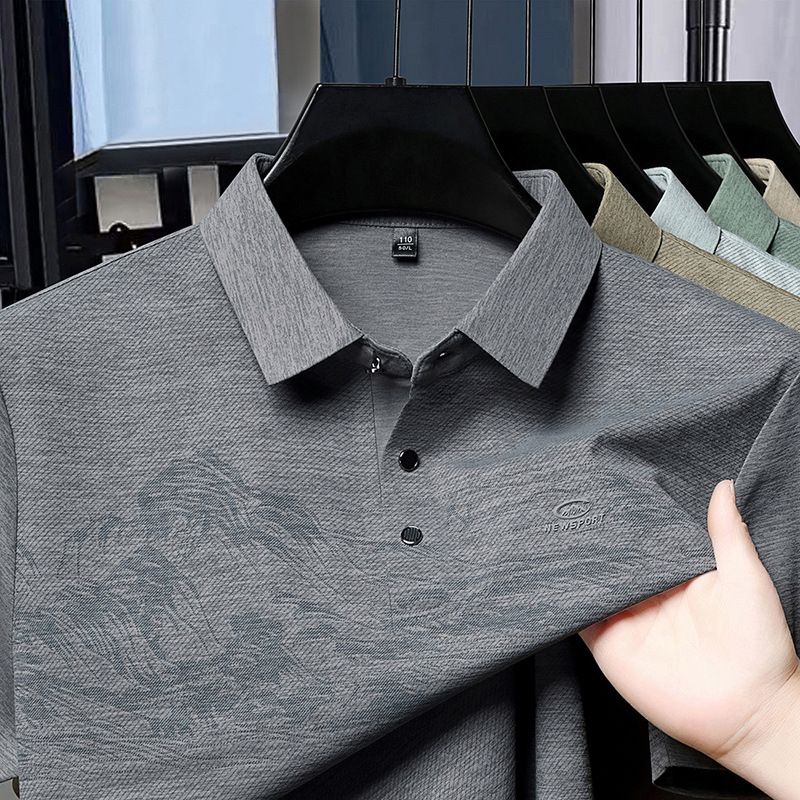 Men's Clothing 2025 Summer New Lapel Short Sleeve T Shirt Loose Men's Fashion Casual Half Sleeve T Shirt Ice Silk Polo Shirt Men's T_viptrois.com