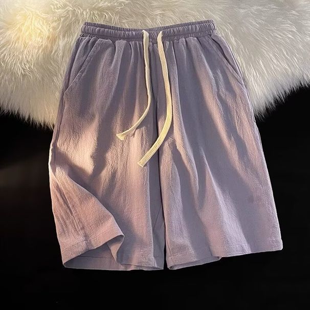 Men's Clothing Breathable Linen Shorts Men's Summer Thin Ice Silk Cotton And Linen White Home Pajamas Outer Wear Large Pants Four Or Five Points Pants_viptrois.com