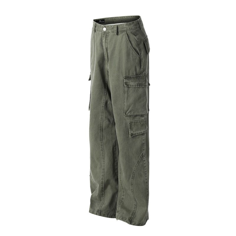 Men's Clothing Washed Distressed Paratrooper Overalls With Multiple Pockets, Functional Style, Casual Loose Straight Trousers For Men_viptrois.com