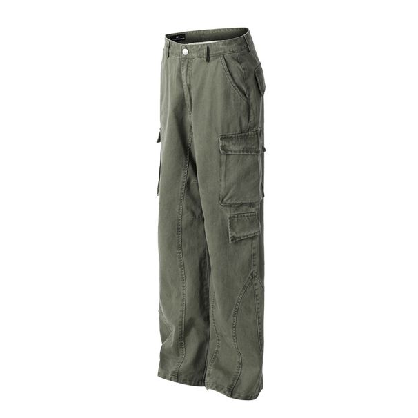 Men's Clothing Washed Distressed Paratrooper Overalls With Multiple Pockets, Functional Style, Casual Loose Straight Trousers For Men_viptrois.com