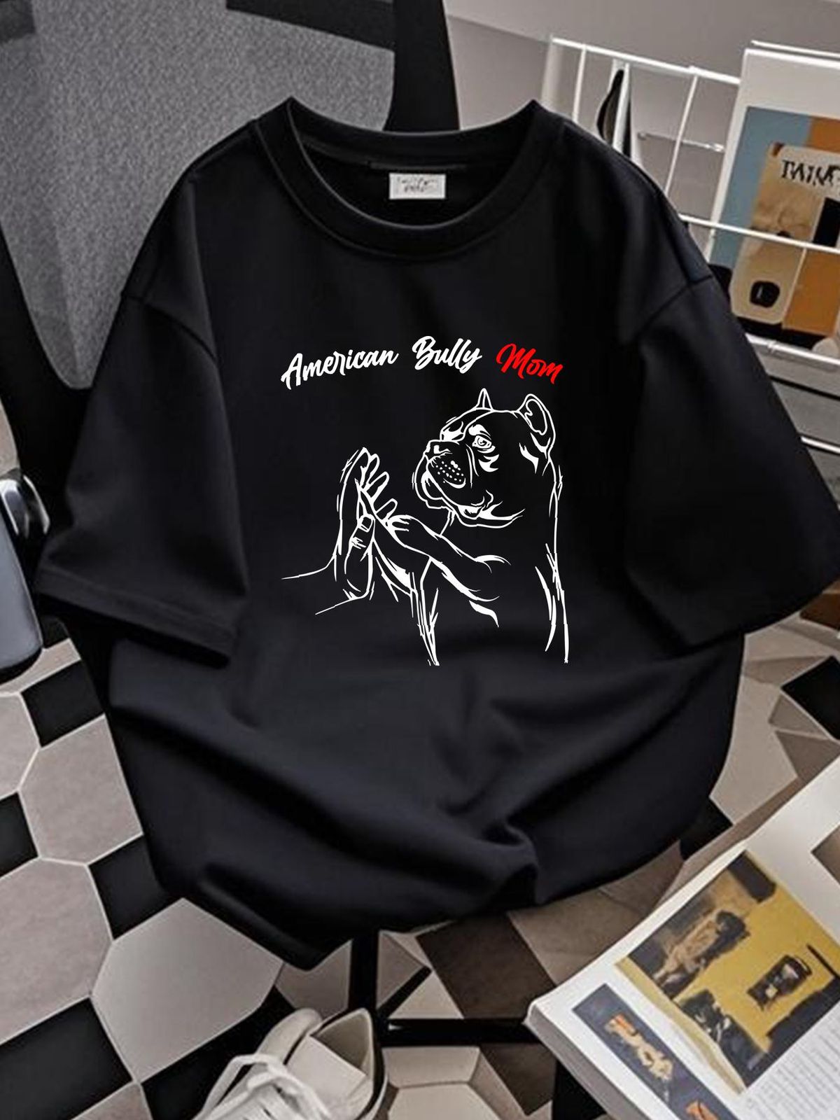 American Bully Mom Dogs Mum Women T Shirt Black Top For Everyday Wear Stylish Unisex Homme Graphic Fashion Soft Versatile Designer Clothes_viptrois.com