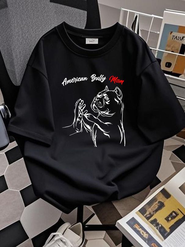 American Bully Mom Dogs Mum Women T Shirt Black Top For Everyday Wear Stylish Unisex Homme Graphic Fashion Soft Versatile Designer Clothes_viptrois.com