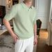 Men's Clothing New Business Commuting Simple Casual Lapel Polo Shirt Top Versatile Popular Knitted T Shirt Short Sleeved Men_viptrois.com