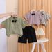 2025 Korean Version Summer Striped Short Sleeved Shirt Boys' Suspender Shorts Two-piece Set, Gentlemen's Baby One Year_viptrois.com