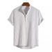 Men's Clothing Summer Shirt Large Size Cotton And Linen Stand Collar Short Sleeve Shirt_viptrois.com