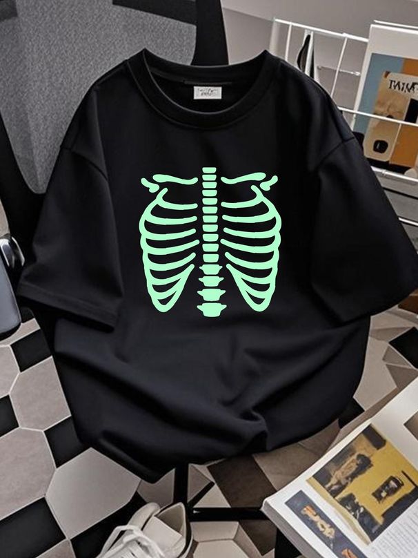 Glow In The Dark Halloween Skeleton Rib Cage T Shirt Versatile Unisex Streetwear Stylish Fashion Comfortable Breathable Stretched Casual Homme_viptrois.com