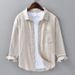 Men's Clothing Spring And Summer Linen Long Sleeved Shirt For Men Business Casual Versatile Cotton And Linen Shirt Literary Men's Linen Top_viptrois.com
