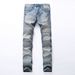 Loom Cross-Border Source European And American Street Fashion Brand Motorcycle Men's Personality Wrinkled Slim Fit Skinny_viptrois.com
