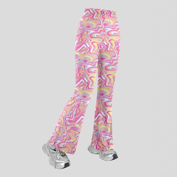 Mother & Kids INS Girl Streetwear Sports Knitted High Waist Marble Print Flared Pants_viptrois.com